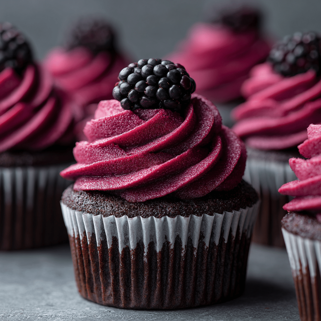 Chocolate Cupcakes with Blackberry Buttercream Recipe - Recipe Image
