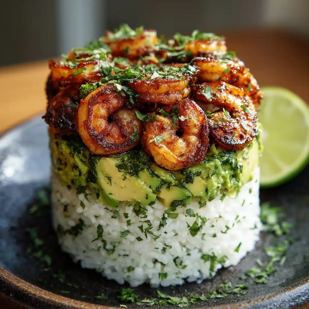 Honey Lime Shrimp & Avocado Rice Stack Recipe