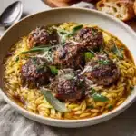 Baked Sage Chicken Meatballs with Parmesan Orzo Recipe