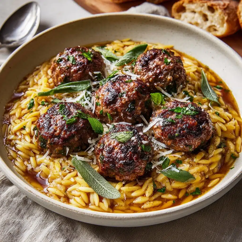 Baked Sage Chicken Meatballs with Parmesan Orzo Recipe