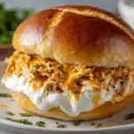 Easy Crockpot Shredded Buffalo Chicken Sandwiches Recipe