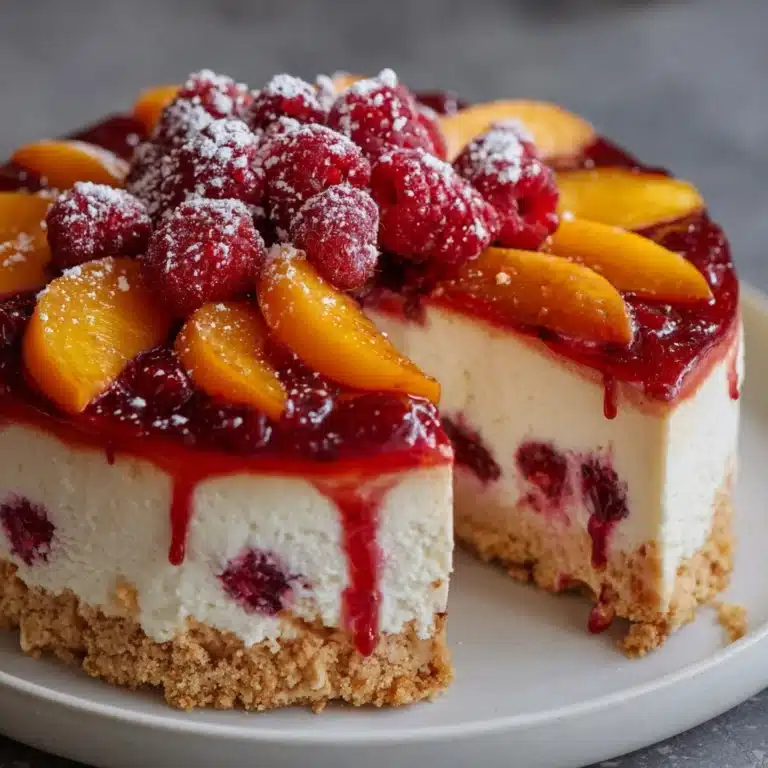 Summer Bliss Peach and Raspberry Cheesecake Delight Recipe