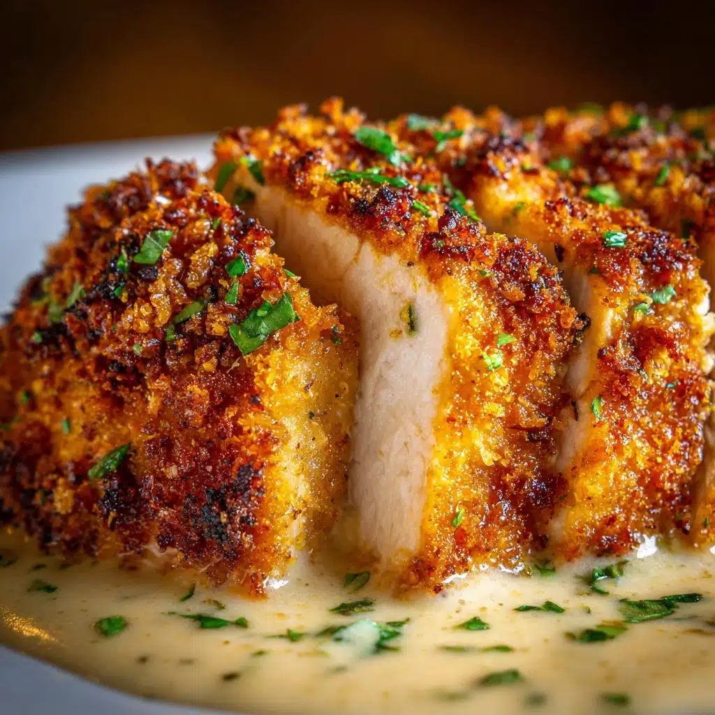 Crispy Parmesan Chicken with a Rich Garlic Sauce Recipe