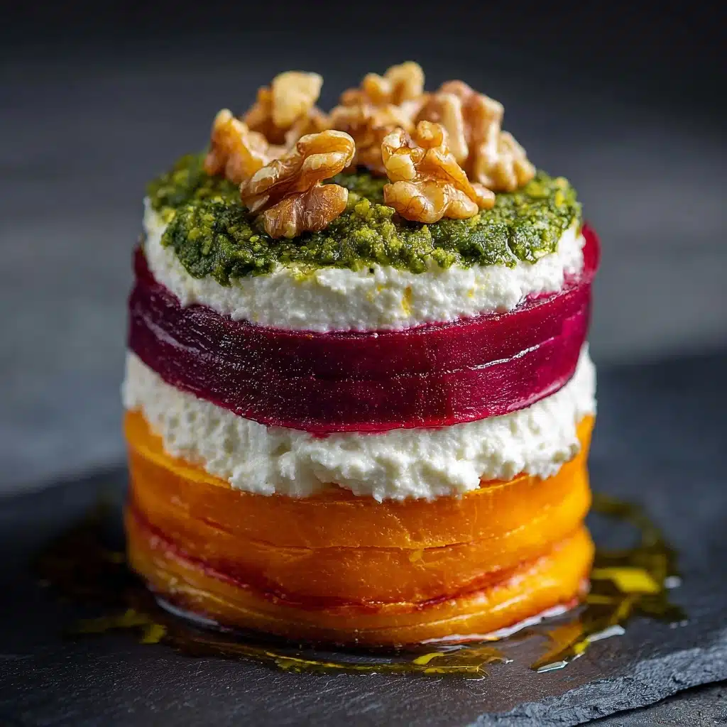 Sweet Potato & Beet Stacks with Pesto, Burrata & Walnuts Recipe - Recipe Image