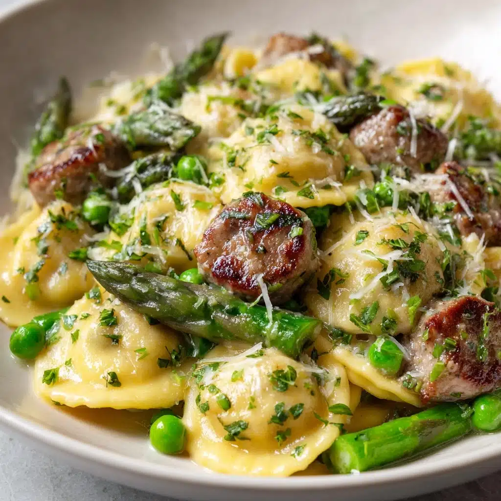 Asparagus Ravioli with Sausage and Peas Recipe