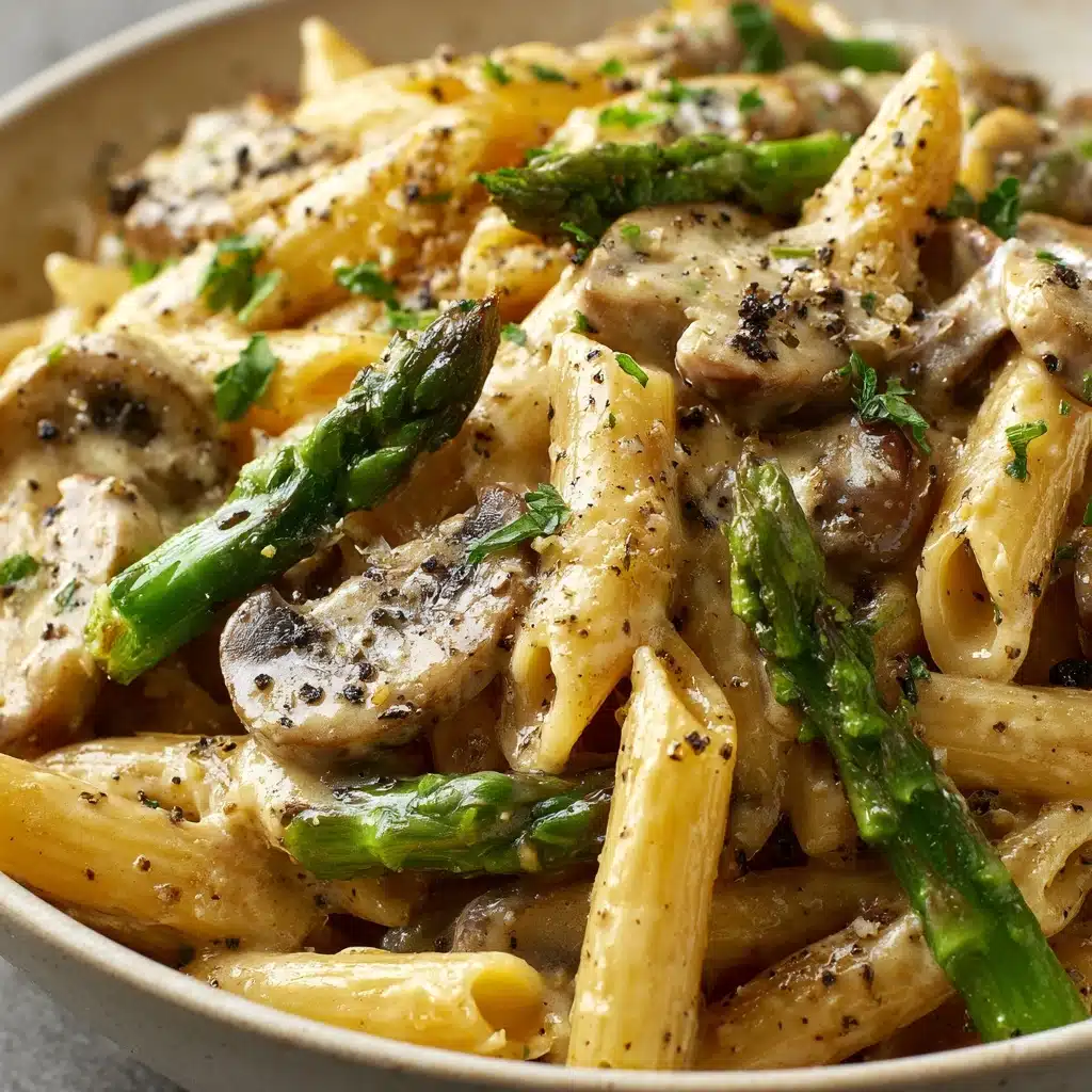 Creamy Mushroom and Asparagus Chicken Penne Recipe - Recipe Image