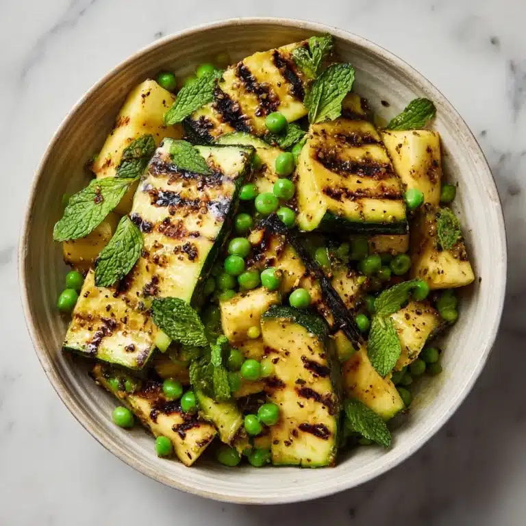 Grilled Zucchini, Halloumi, Pea Salad with Mint, Dijon and Lemon Recipe