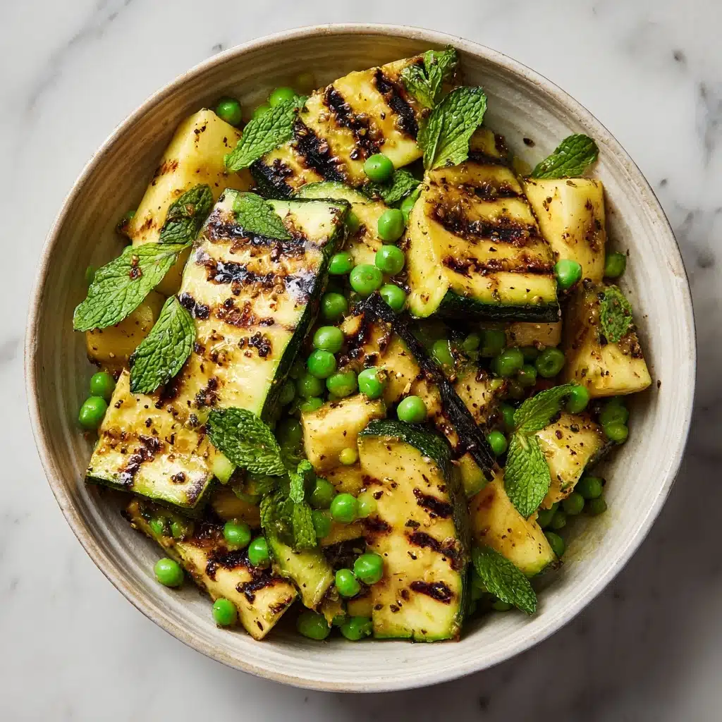 Grilled Zucchini, Halloumi, Pea Salad with Mint, Dijon and Lemon Recipe