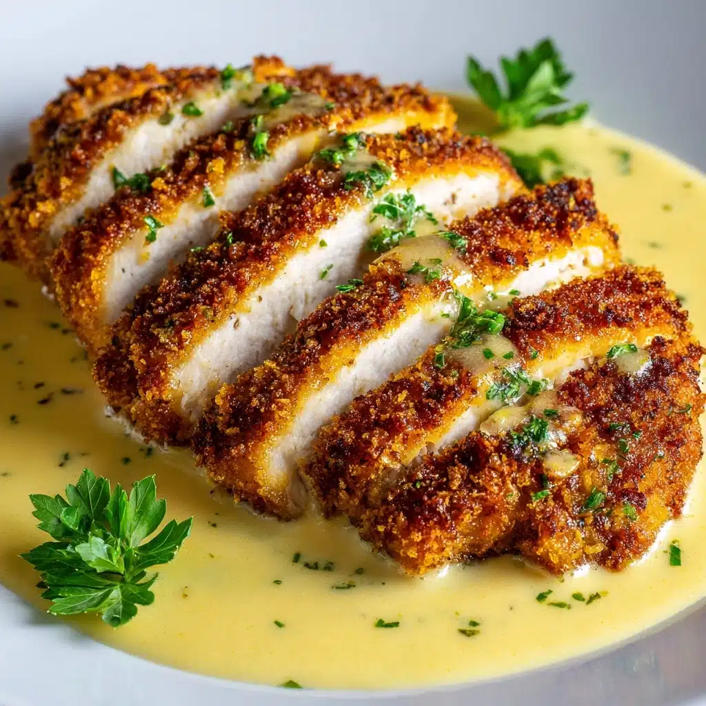 Parmesan Crusted Chicken with Creamy Garlic Sauce Recipe - Recipe Image