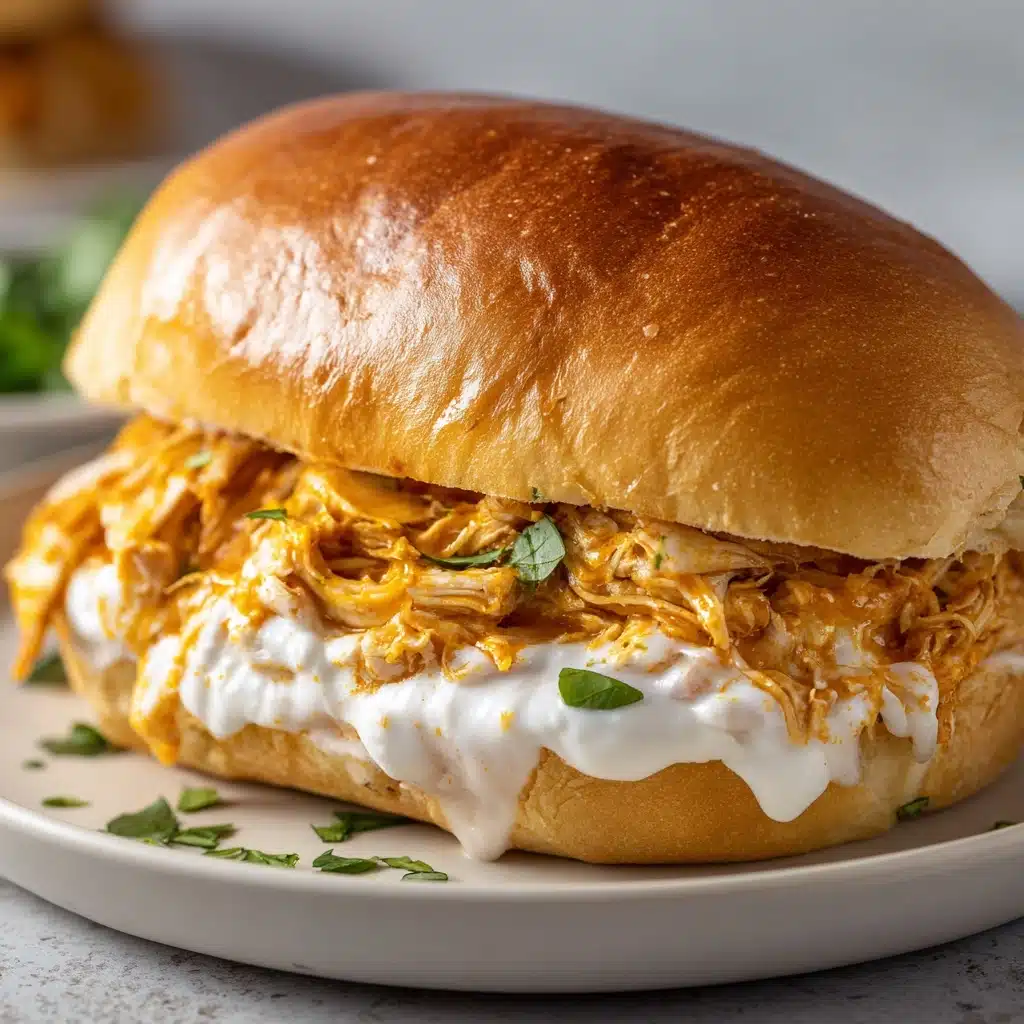 Easy Crockpot Shredded Buffalo Chicken Sandwiches Recipe - Recipe Image