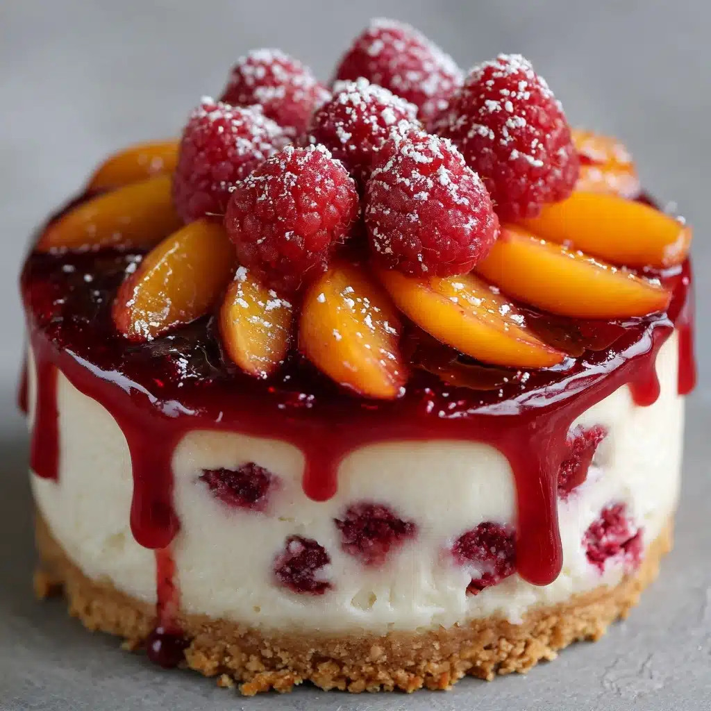 Summer Bliss Peach and Raspberry Cheesecake Delight Recipe - Recipe Image
