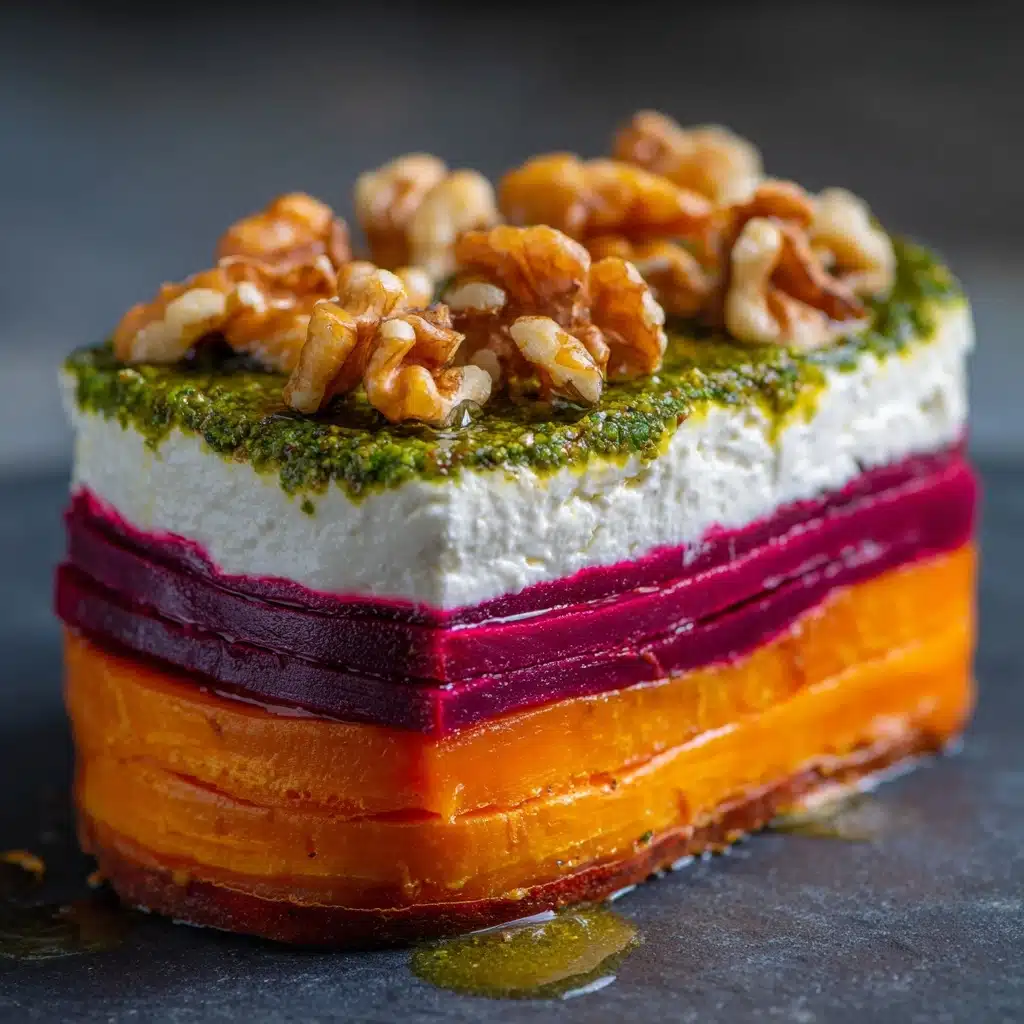 Sweet Potato & Beet Stacks with Pesto, Burrata & Walnuts Recipe - Recipe Image