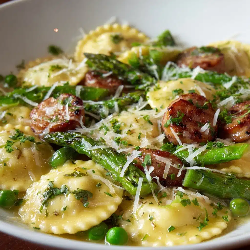 Asparagus Ravioli with Sausage and Peas Recipe - Recipe Image