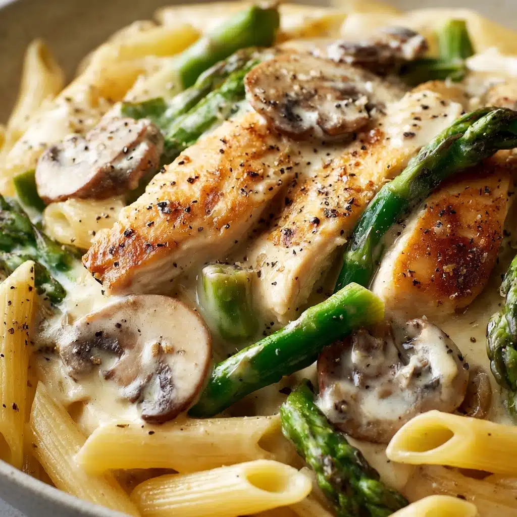 Creamy Mushroom and Asparagus Chicken Penne Recipe - Recipe Image