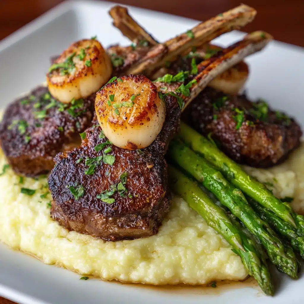 Lamb Chops over Lobster Mash with Asparagus Recipe - Recipe Image