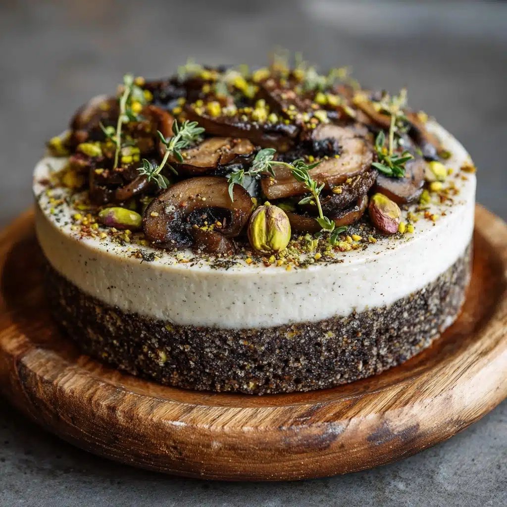 Pistachio and Mushroom Cheesecake with Feta & Parmesan Crust Recipe - Recipe Image