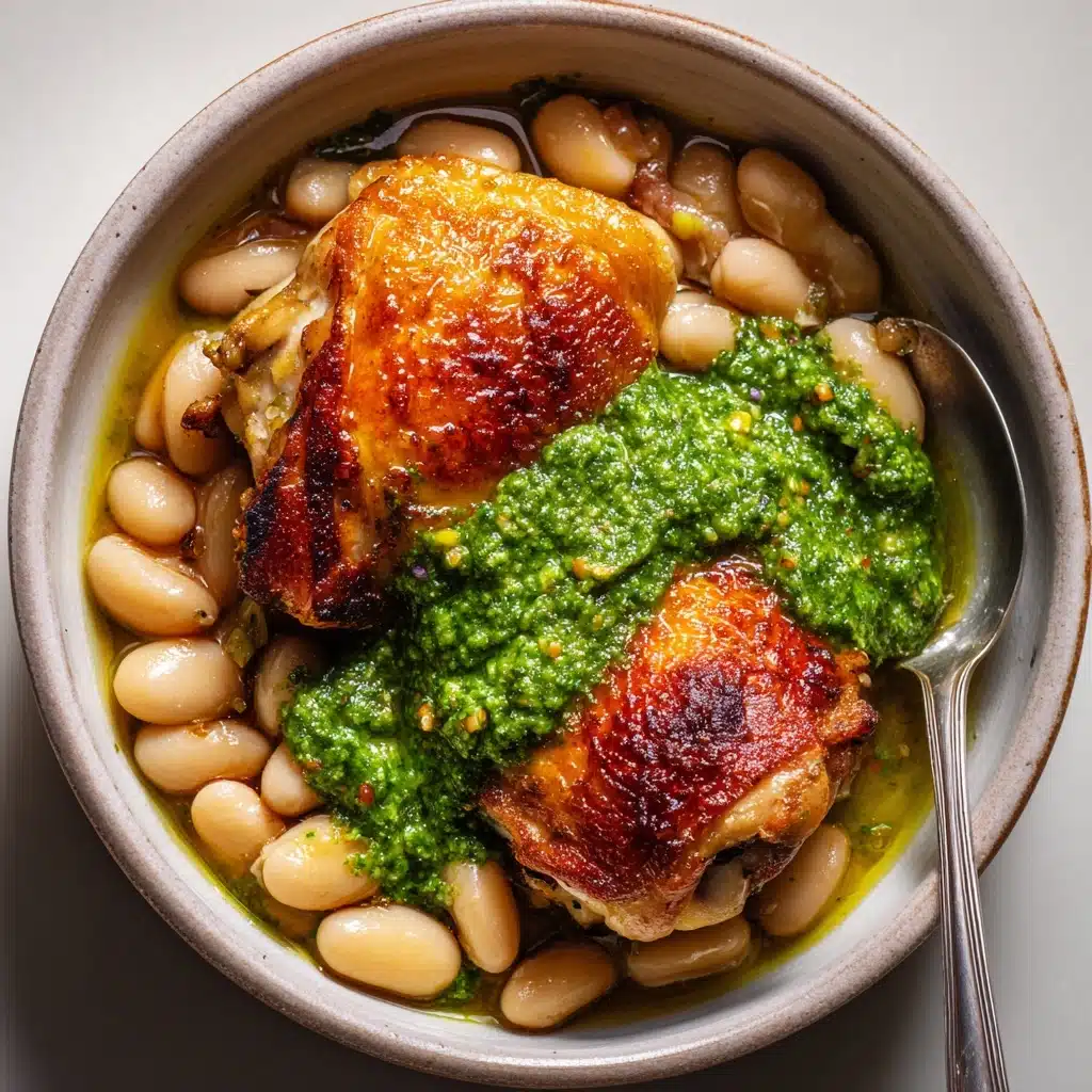 One-Pan Crispy Chicken with Cannellini Beans and Pistachio Pesto Recipe - Recipe Image