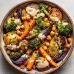 Roasted Veggie & Chickpea Bowls with Maple Dijon Tahini Dressing Recipe