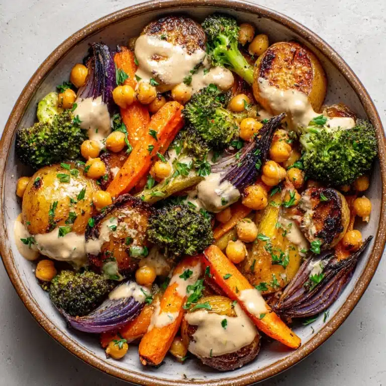 Roasted Veggie & Chickpea Bowls with Maple Dijon Tahini Dressing Recipe