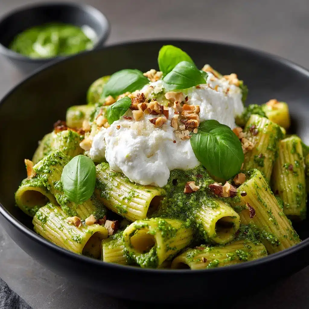 Creamy One Pot Rigatoni with Basil-Pistachio Pesto & Burrata Recipe