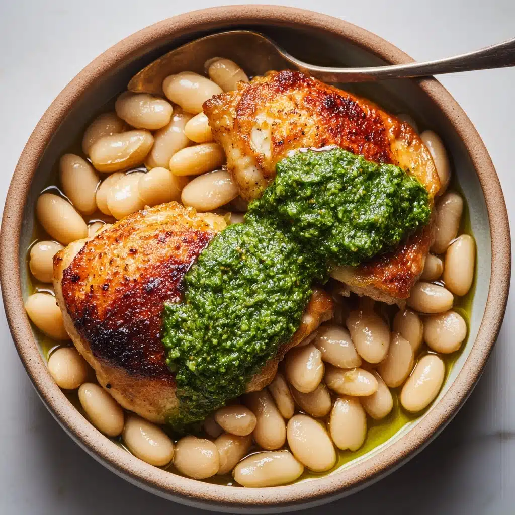 One-Pan Crispy Chicken with Cannellini Beans and Pistachio Pesto Recipe - Recipe Image