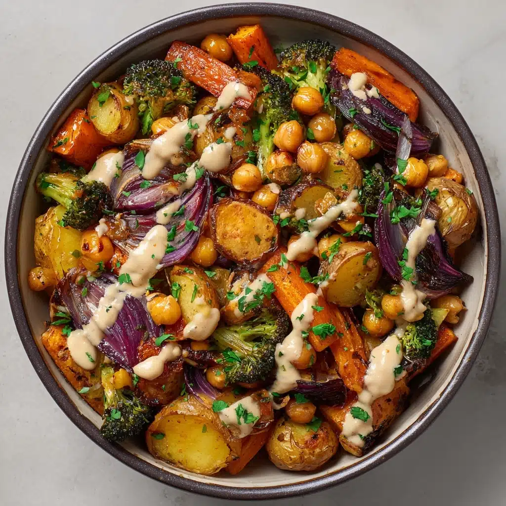 Roasted Veggie & Chickpea Bowls with Maple Dijon Tahini Dressing Recipe - Recipe Image
