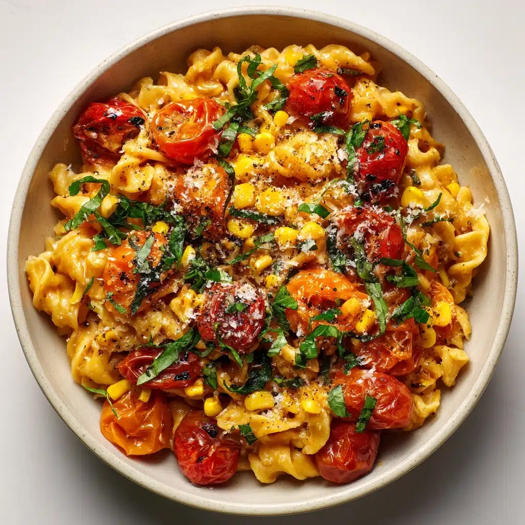 Pasta with Cherry Tomatoes, Roasted Red Peppers, and Corn Recipe - Recipe Image