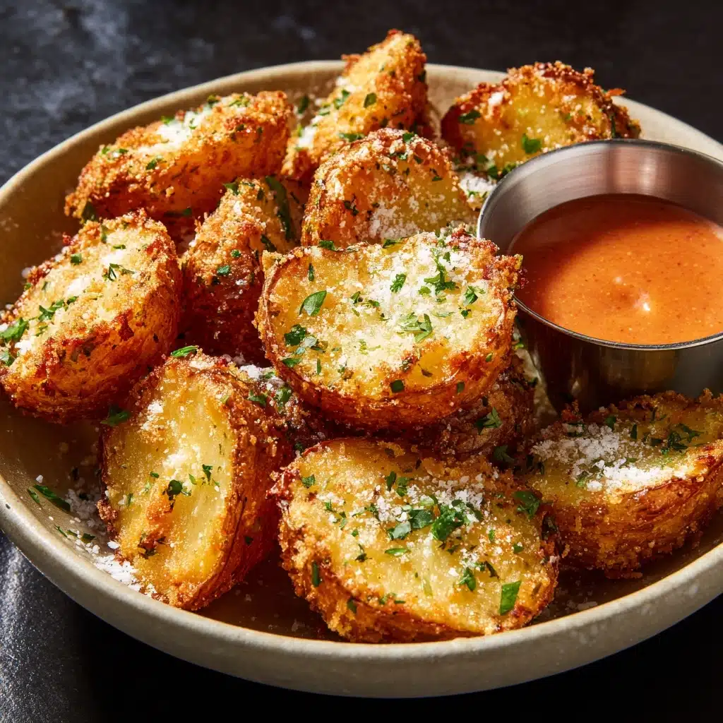 Crunchy Parmesan Crusted Potatoes with Tobiko Gochujang Dip Recipe - Recipe Image