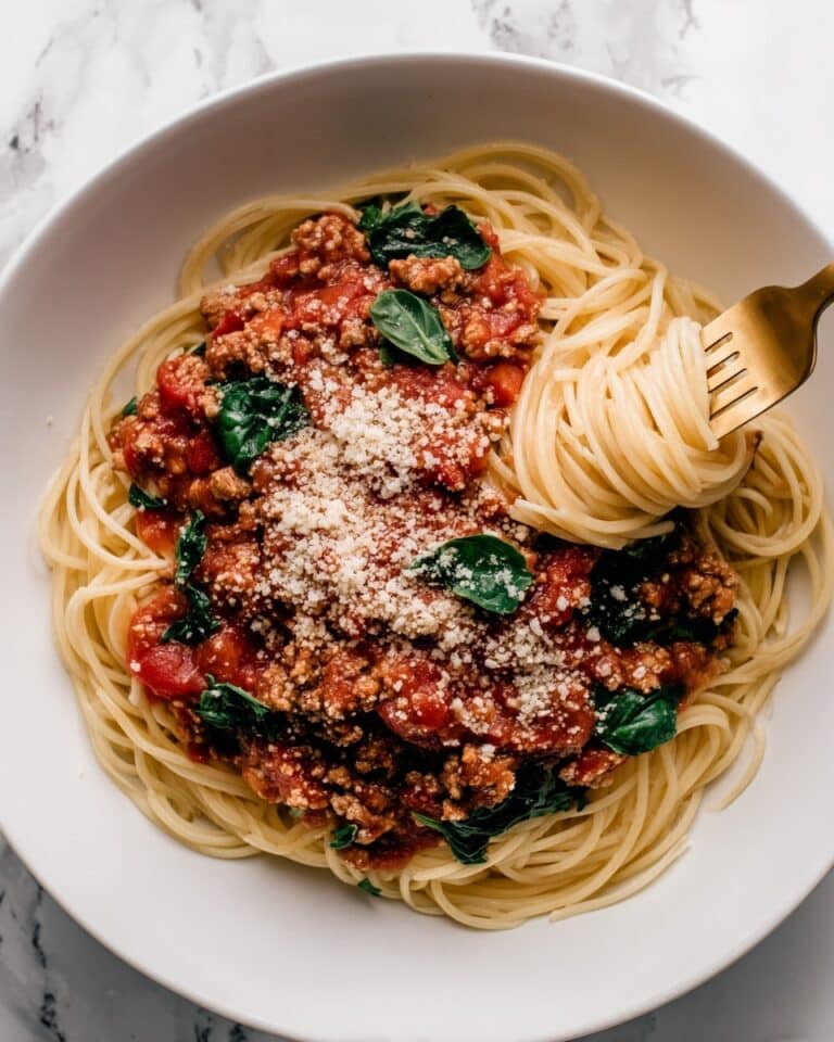 Turkey Bolognese with Spaghetti and Fresh Basil Recipe