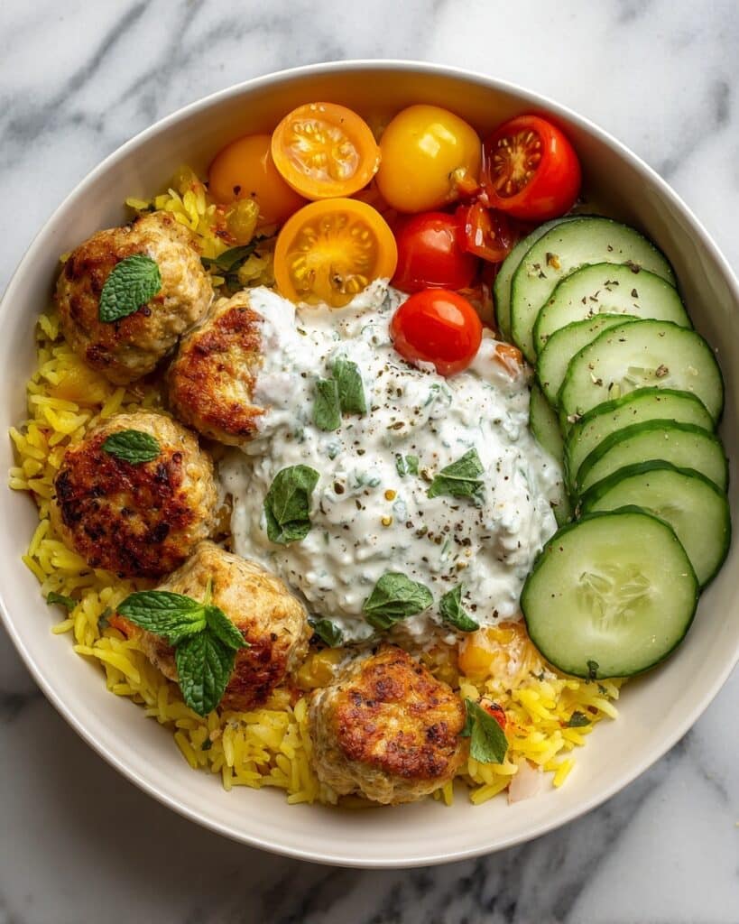 Mediterranean Bowl with Ground Turkey Meatballs Recipe