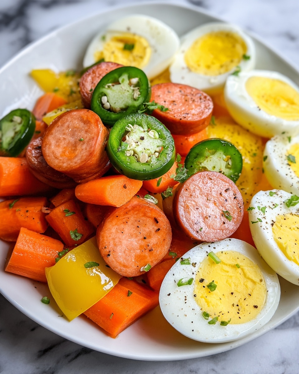 Pickled Eggs, Sausages, Jalapeños, and Carrots Recipe - Recipe Image