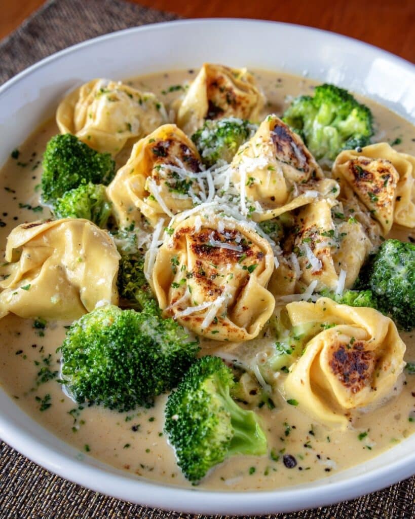 Creamy Garlic Parmesan Tortellini with Chicken & Broccoli Recipe