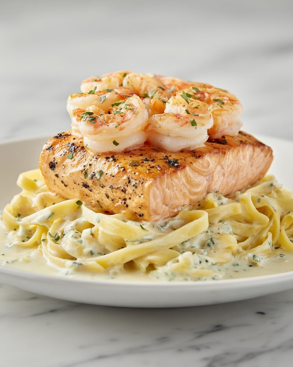 Salmon and Shrimp Alfredo Recipe - Recipe Image