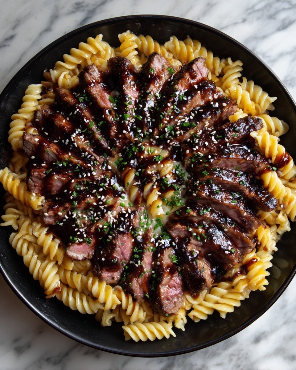 Sticky Honey Garlic Steak and Rotini Recipe - Recipe Image