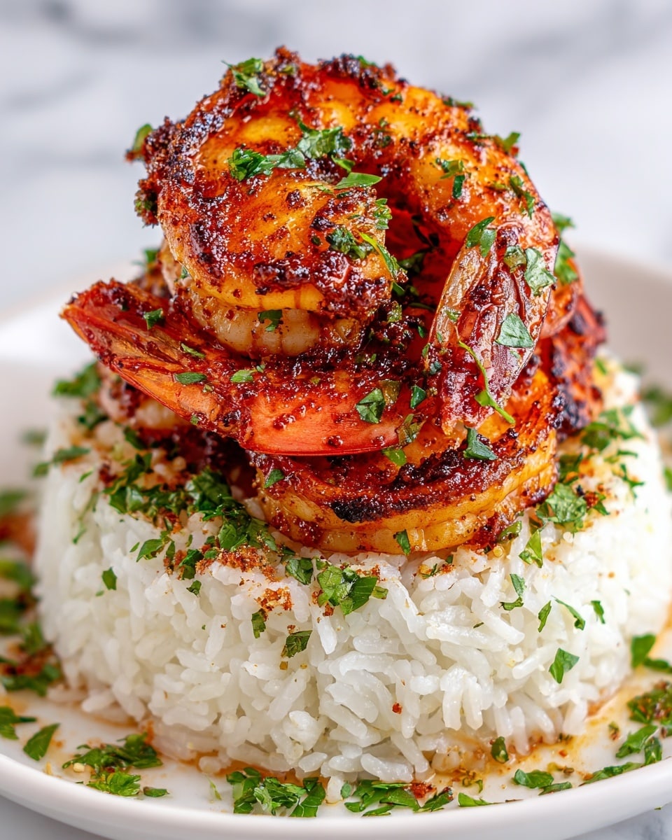 Garlic Butter Shrimp and Rice Stack Recipe - Recipe Image