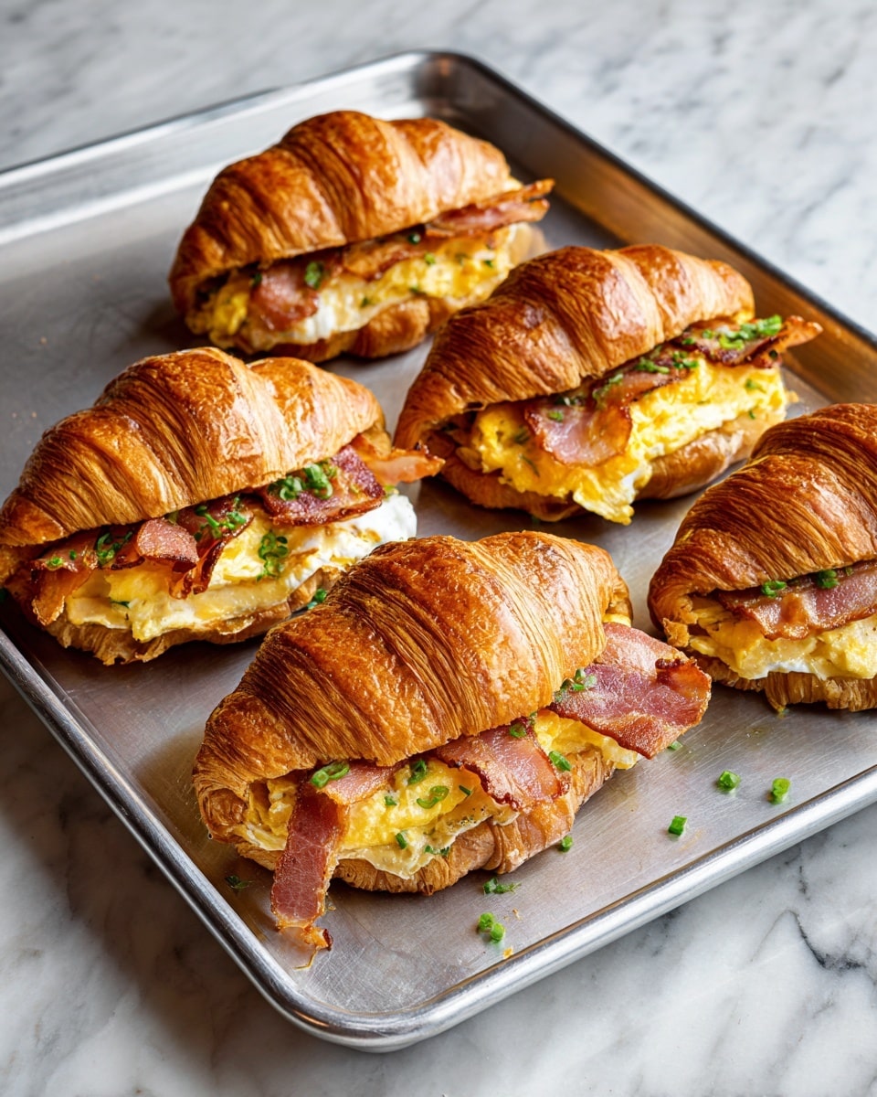Croissant Breakfast Sandwiches with Honey Dijon Spread and Scrambled Eggs Recipe - Recipe Image
