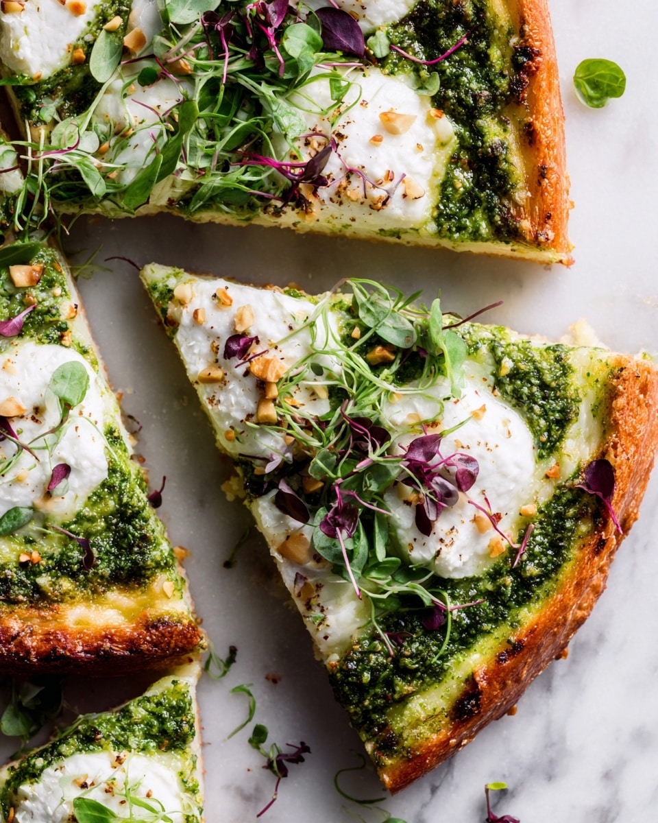 Pistachio Pesto Pizza with Asparagus, Peas, and Microgreens Recipe - Recipe Image