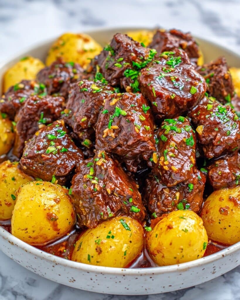 Slow Cooker Garlic Butter Beef Bites & Potatoes Recipe
