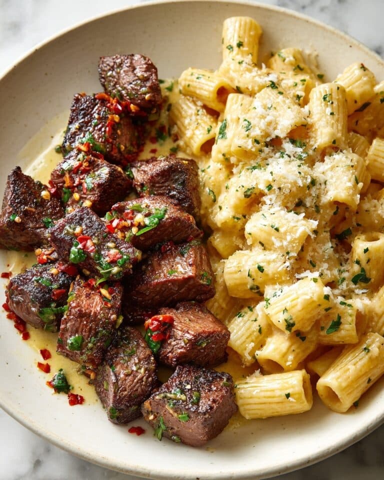 Sizzling Garlic Butter Steak Bites with Creamy Pepper Jack Pasta Recipe