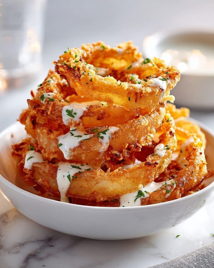 Crispy Onion Rings Drizzled with Spicy Mayo Recipe