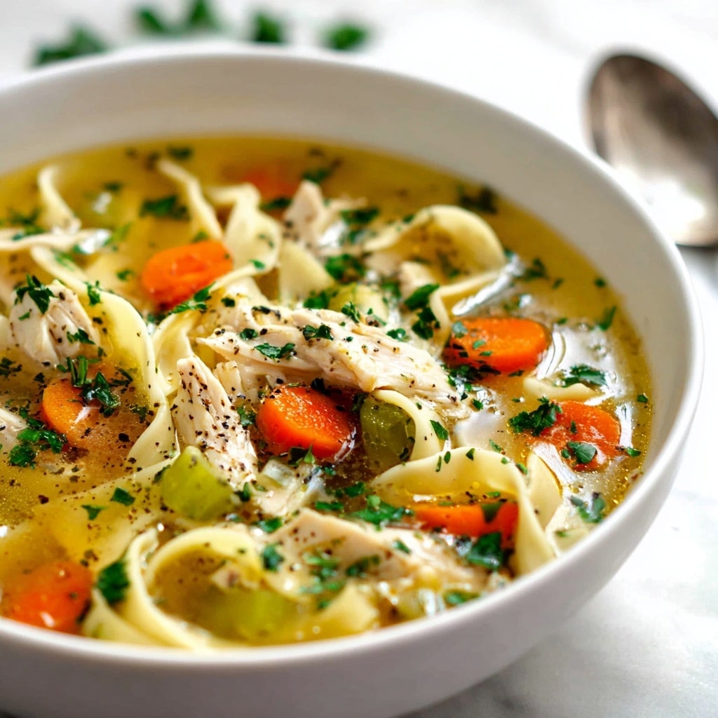 Creamy Chicken Noodle Soup with Fresh Vegetables and Herbs Recipe