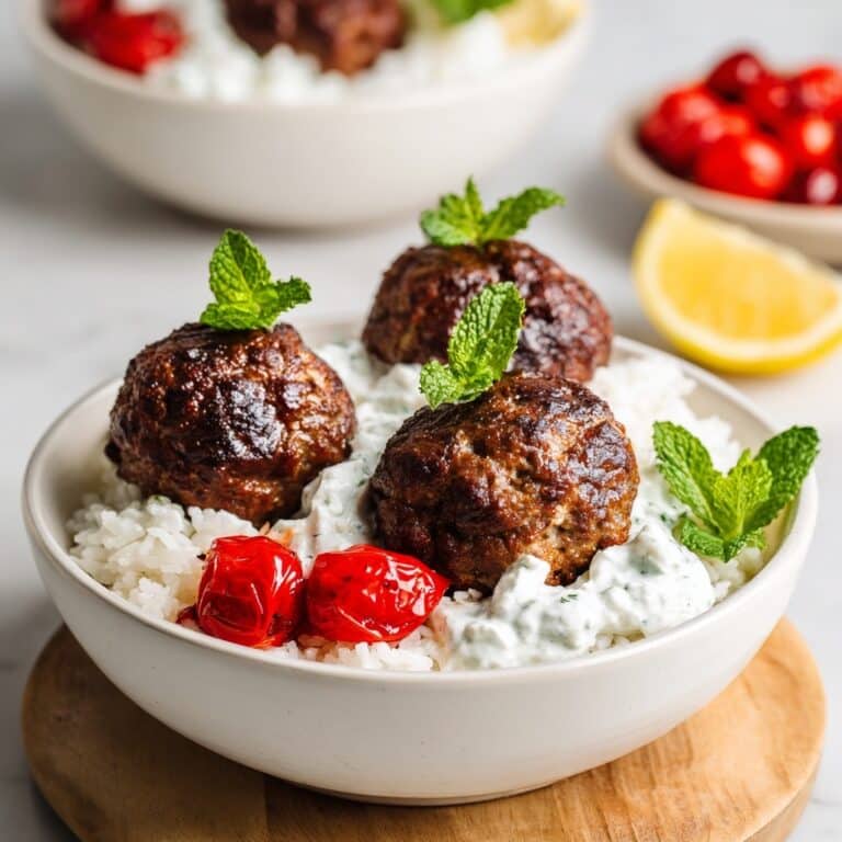 Greek Meatball Rice Bowls with Tzatziki Sauce Recipe