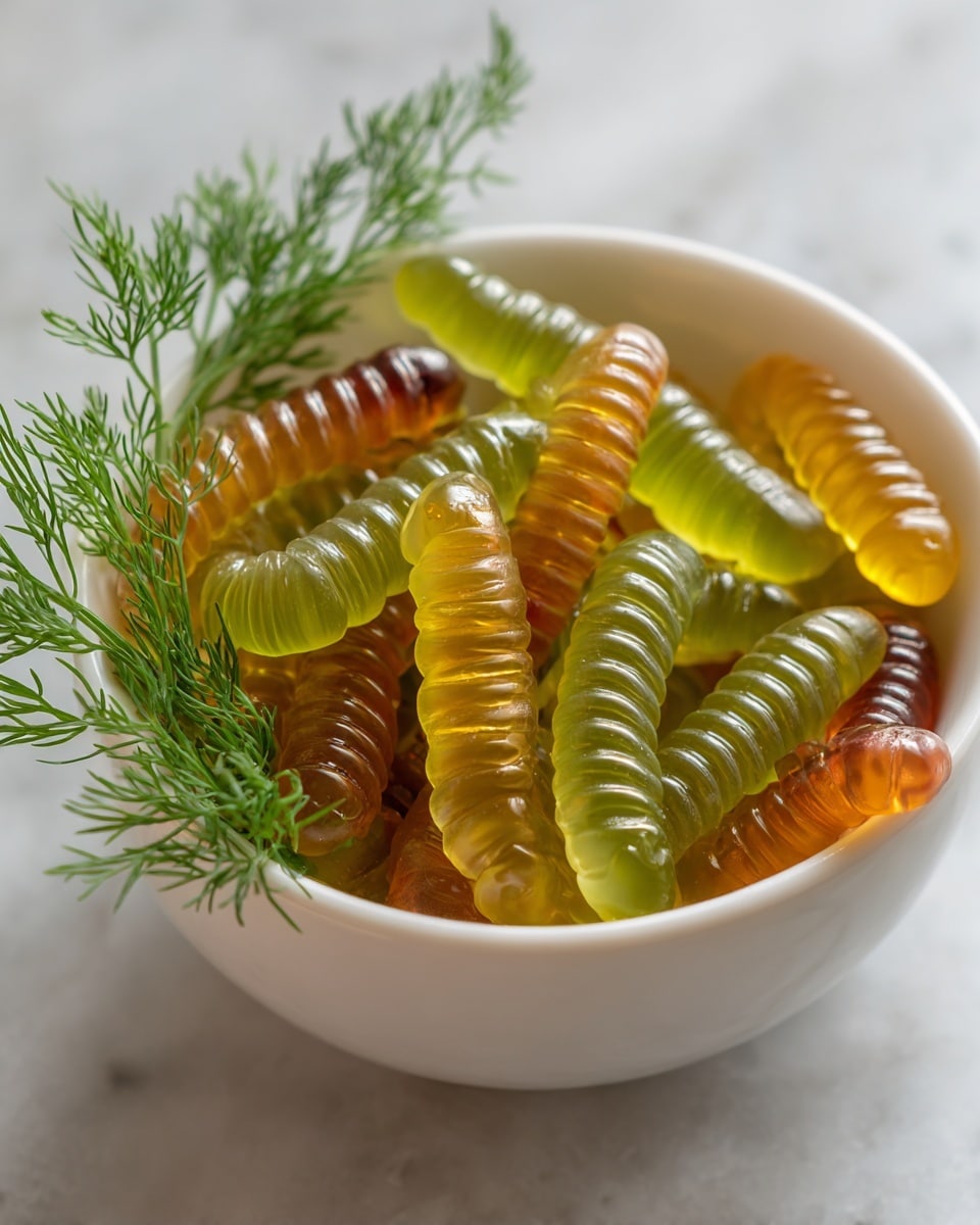 Homemade Dill Pickle Gummy Worms Recipe - Recipe Image