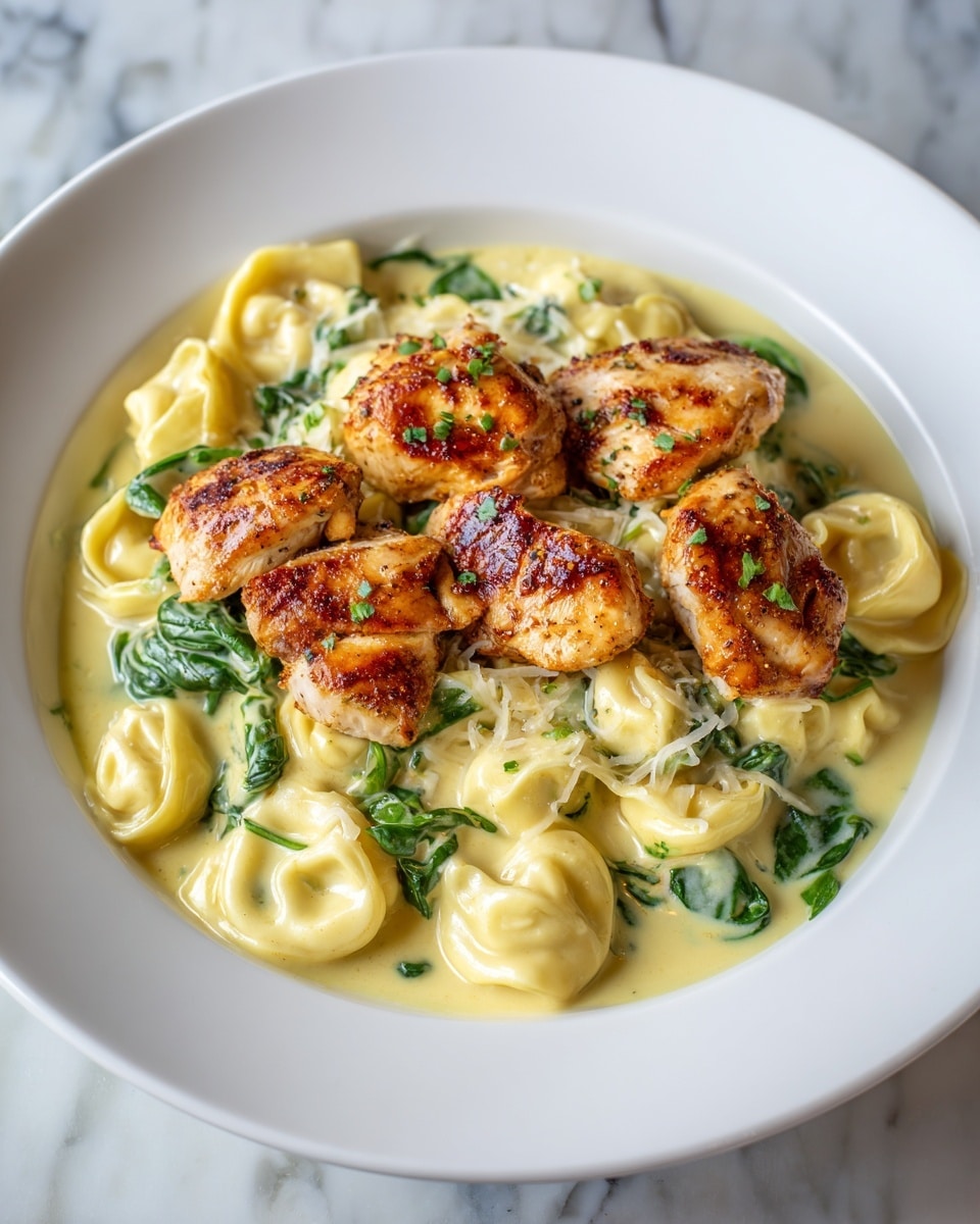 Cheesy Garlic Parmesan Chicken Tortellini with Spinach in Creamy Sauce Recipe - Recipe Image