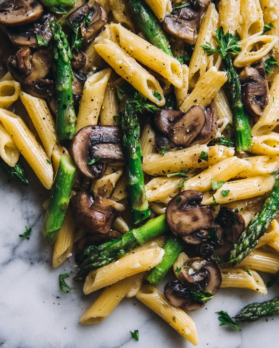 Creamy Mushroom and Asparagus Chicken Penne Recipe - Recipe Image