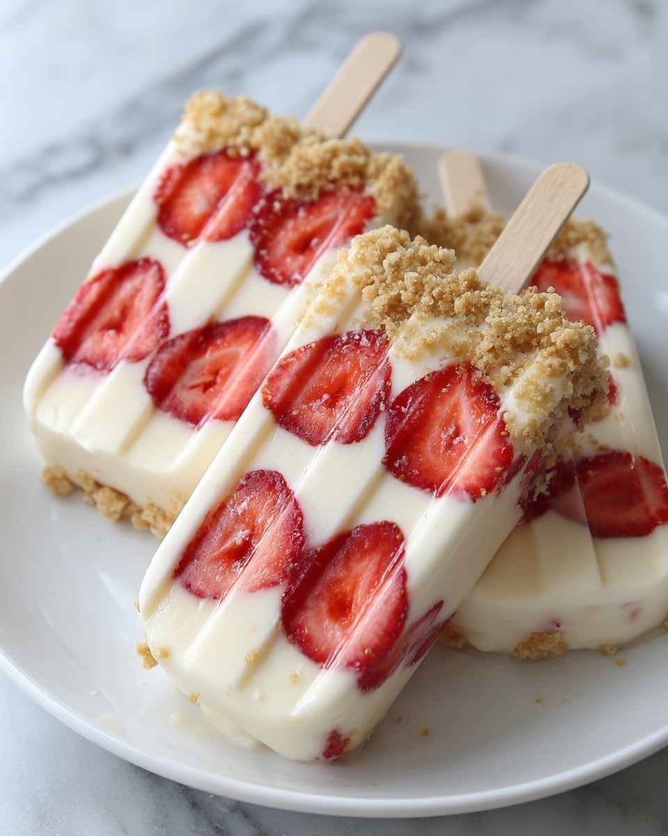 Strawberry Swirl Cheesecake Ice Pops Recipe - Recipe Image