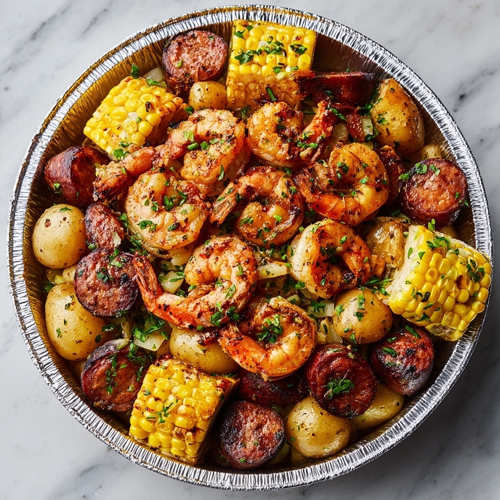 Shrimp, Corn, Potatoes, and Smoked Sausage Foil Pack Recipe - Recipe Image