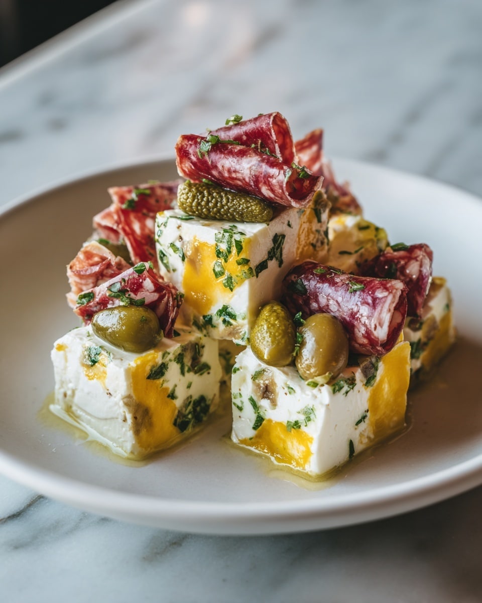 Easy Marinated Cheese Appetizer with Salami & Pickles Recipe - Recipe Image