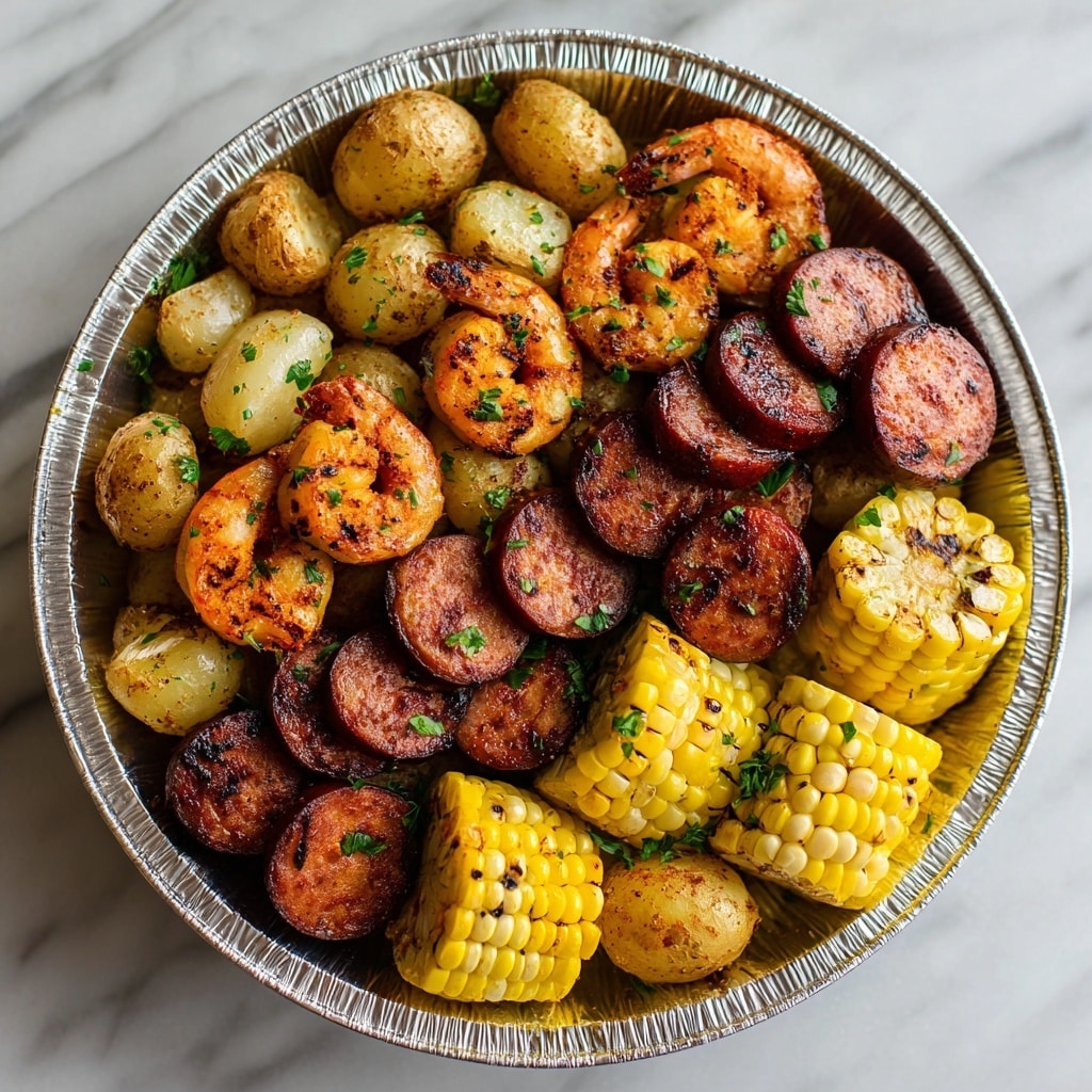 Shrimp, Corn, Potatoes, and Smoked Sausage Foil Pack Recipe - Recipe Image
