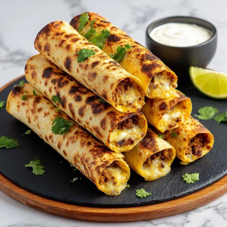 Bean & Cheese Taquitos with Green Chile Sour Cream Sauce Recipe